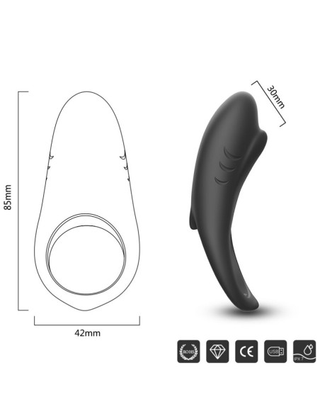 ARMONY SHARK ANILLO VIBRADOR PAREJAS CONTROL REMOTO NEGRO