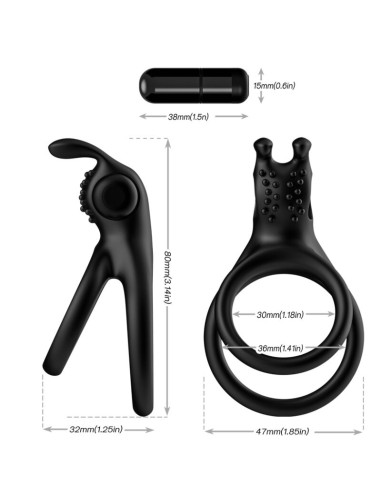 ARMONY TRAVELER ANILLO DOBLE VIBRADOR PAREJA RABBIT NEGRO