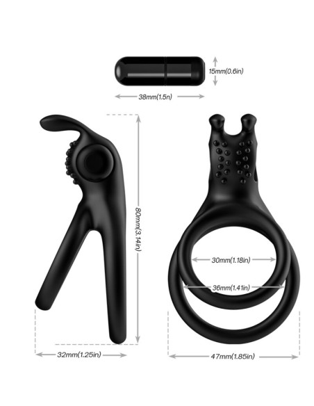 ARMONY TRAVELER ANILLO DOBLE VIBRADOR PAREJA RABBIT NEGRO