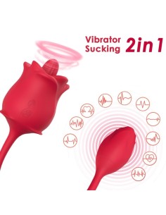 ARMONY ROSA 2 EN 1 ESTIMULADOR SUCCION VIBRADOR 10 MODOS CON COLA ROJO