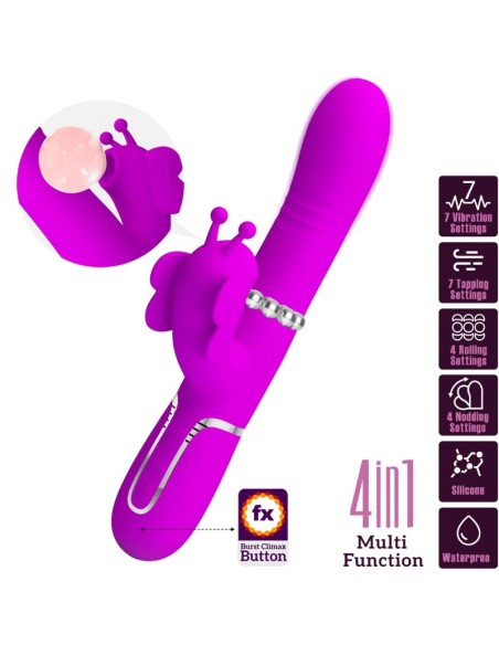PRETTY LOVE VIBRADOR RABBIT MULTIFUNCION 4 EN 1 MARIPOSA FUCSIA