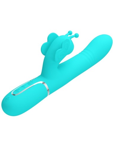 PRETTY LOVE VIBRADOR RABBIT MULTIFUNCION 4 EN 1 MARIPOSA VERDE AGUA