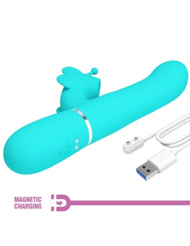 PRETTY LOVE VIBRADOR RABBIT MULTIFUNCION 4 EN 1 MARIPOSA VERDE AGUA