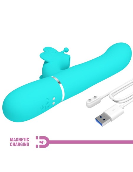 PRETTY LOVE VIBRADOR RABBIT MULTIFUNCION 4 EN 1 MARIPOSA VERDE AGUA
