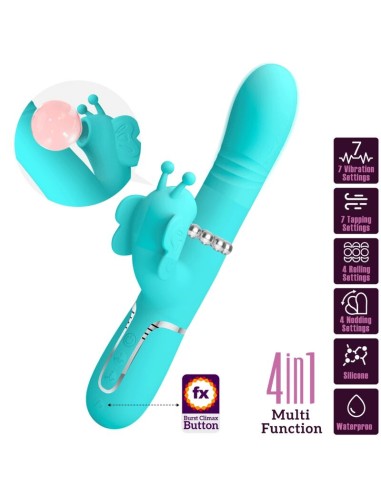 PRETTY LOVE VIBRADOR RABBIT MULTIFUNCION 4 EN 1 MARIPOSA VERDE AGUA