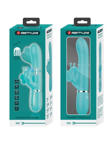 PRETTY LOVE VIBRADOR RABBIT MULTIFUNCION 4 EN 1 MARIPOSA VERDE AGUA
