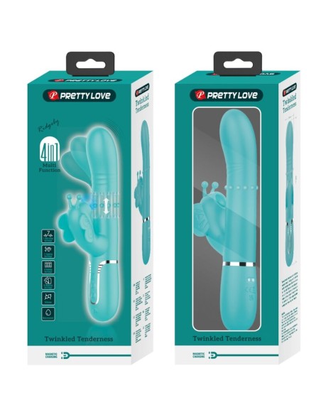 PRETTY LOVE VIBRADOR RABBIT MULTIFUNCION 4 EN 1 MARIPOSA VERDE AGUA