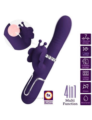 PRETTY LOVE VIBRADOR RABBIT MULTIFUNCION 4 EN 1 MARIPOSA MORADO