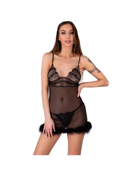 LIVCO CORSETTI FASHION ZERUNAM SET BABYDOLL TANGA NEGRO