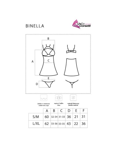 LIVCO CORSETTI FASHION BINELLA SET BABYDOLL TANGA NEGRO