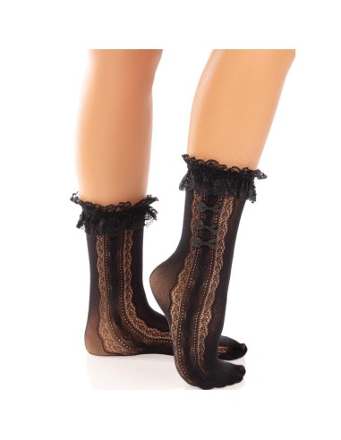 LEG AVENUE MEDIAS TOBILLERAS CON VOLANTES NEGRO