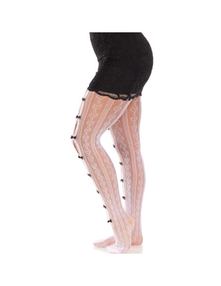 LEG AVENUE MEDIAS CON ABERTURAS CORAZON LAZOS ROSA
