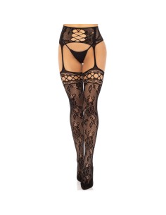 LEG AVENUE MEDIAS DE LIGUERO ENCAJE FLORAL NEGRO