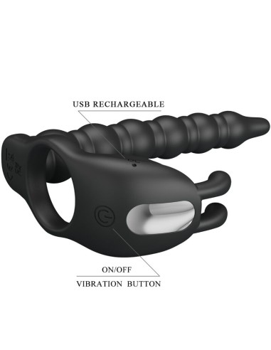PRETTY LOVE BLACKNEY ANILLO PENE CON PLUG VIBRADOR NEGRO