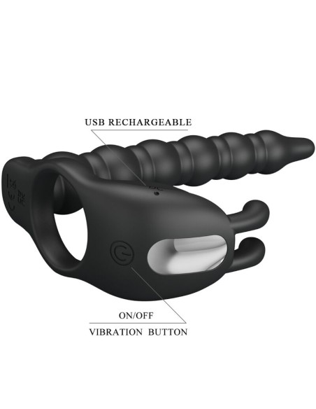 PRETTY LOVE BLACKNEY ANILLO PENE CON PLUG VIBRADOR NEGRO
