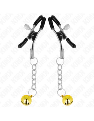 KINK PINZAS PARA PEZONES CON COLGANTE DE CASCABEL DORADO 6 CM