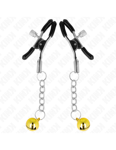 KINK PINZAS PARA PEZONES CON COLGANTE DE CASCABEL DORADO 6 CM