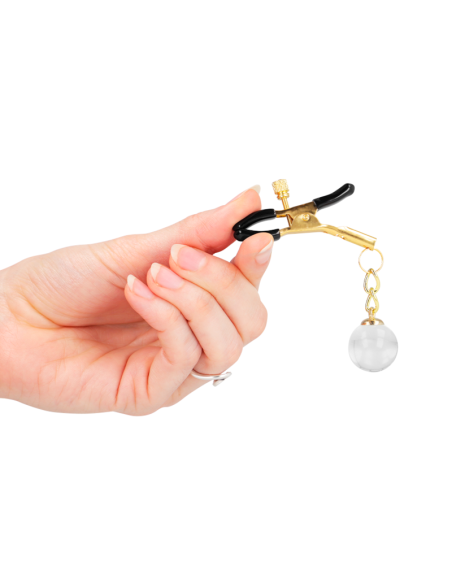 KINK PINZAS PARA PEZONES DORADAS CON COLGANTE DE VIDRIO 6 CM