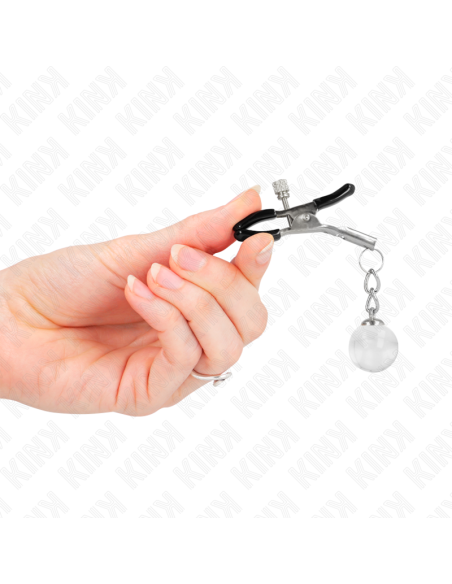 KINK PINZAS PARA PEZONES PLATEADAS CON COLGANTE DE VIDRIO 6 CM