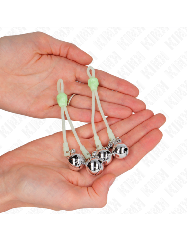 KINK PINZAS PARA PEZONES LUMINOSAS FORMA CALABERA CON CASCABEL SONORO AJUSTABLE VERDE PLATEADO