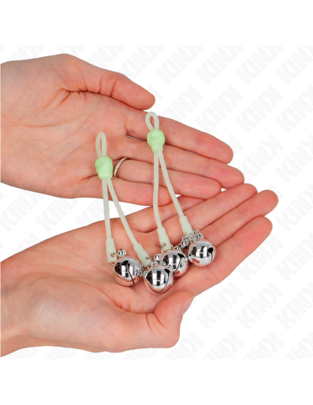 KINK PINZAS PARA PEZONES LUMINOSAS FORMA CALABERA CON CASCABEL SONORO AJUSTABLE VERDE PLATEADO