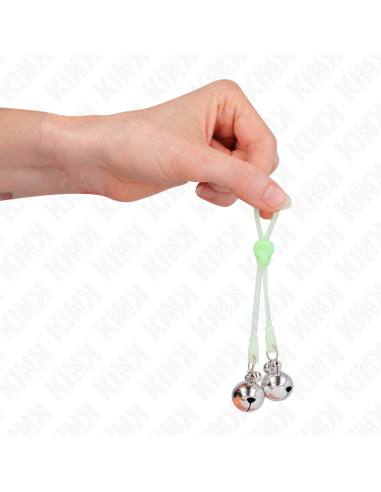 KINK PINZAS PARA PEZONES LUMINOSAS FORMA CALABERA CON CASCABEL SONORO AJUSTABLE VERDE PLATEADO