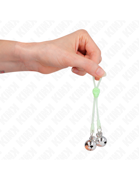 KINK PINZAS PARA PEZONES LUMINOSAS FORMA CALABERA CON CASCABEL SONORO AJUSTABLE VERDE PLATEADO