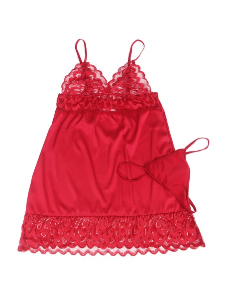 SUBBLIME BABYDOLL SATINADO CON ENCAJE ROJO S M