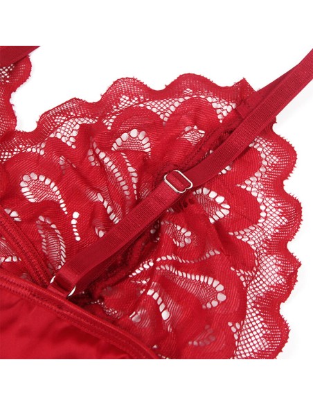 SUBBLIME BABYDOLL SATINADO CON ENCAJE ROJO S M