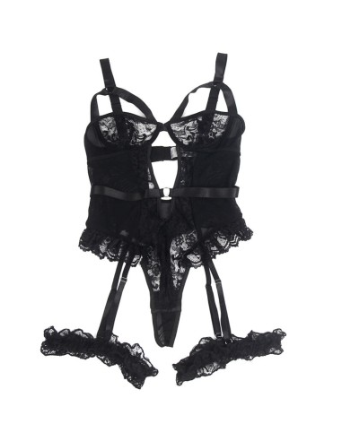 SUBBLIME TEDDY CON LIGA DETALLE ENCAJES Y TIRAS NEGRO S M