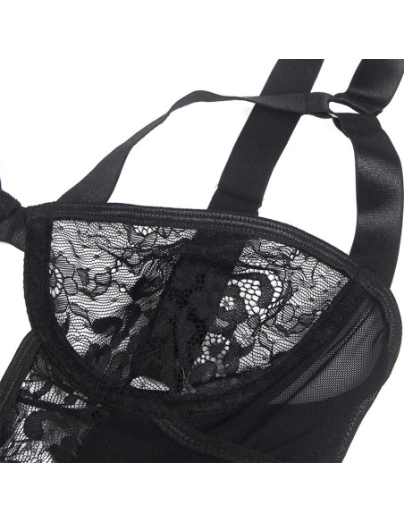 SUBBLIME TEDDY CON LIGA DETALLE ENCAJES Y TIRAS NEGRO S M