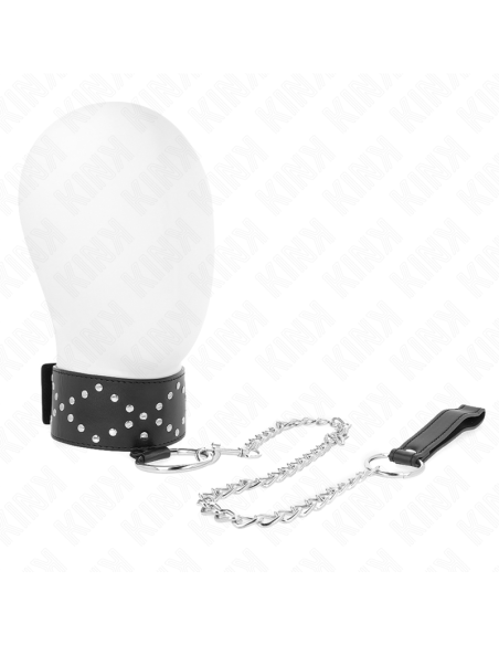 KINK COLLAR CON CORREA 65 CM CON TACHUELAS PLATEADAS MODELO 3 AJUSTABLE 36 43 CM X 5 CM