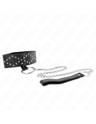 KINK COLLAR CON CORREA 65 CM CON TACHUELAS PLATEADAS MODELO 3 AJUSTABLE 36 43 CM X 5 CM