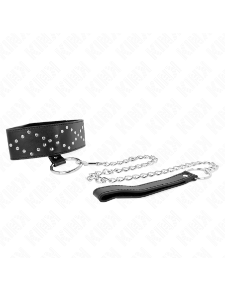 KINK COLLAR CON CORREA 65 CM CON TACHUELAS PLATEADAS MODELO 3 AJUSTABLE 36 43 CM X 5 CM