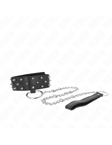 KINK COLLAR CON CORREA 65 CM CON TACHUELAS PLATEADAS MODELO 5 AJUSTABLE 36 43 CM X 5 CM