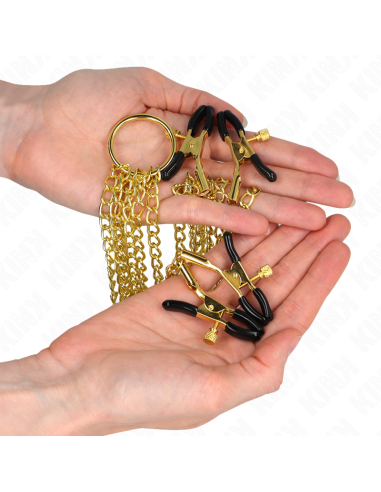 KINK PINZAS PARA PEZONES Y CLATORIS 4 ENGANCHES AJUSTABLE DORADO