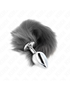 KINK PLUG ANAL TALLA L 10 X 4 CM CON COLA SINTATICA 40 CM PLATEADO Y BLANCO 2