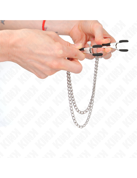 KINK PINZAS PARA PEZONES CON DOBLE CADENA GRUESA PLATEADO 20 23 CM