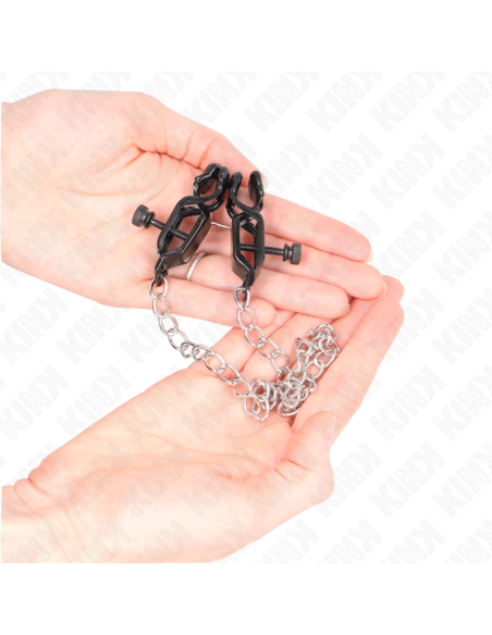 KINK PINZAS PARA PEZONES PLANAS NEGRO CON CADENA PLATEADO 30 CM