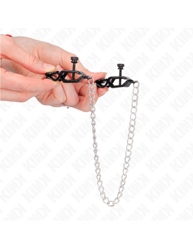 KINK PINZAS PARA PEZONES PLANAS NEGRO CON CADENA PLATEADO 30 CM