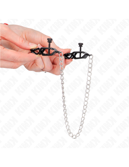 KINK PINZAS PARA PEZONES PLANAS NEGRO CON CADENA PLATEADO 30 CM