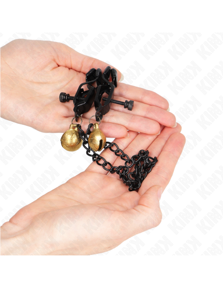 KINK PINZAS PARA PEZONES PLANAS NEGRO CON CASCABEL Y CADENA PLATEADO 30 CM