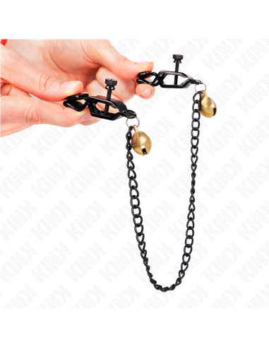 KINK PINZAS PARA PEZONES PLANAS NEGRO CON CASCABEL Y CADENA PLATEADO 30 CM