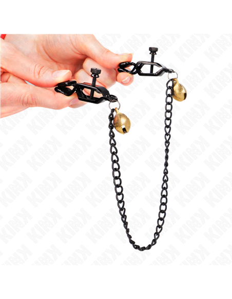 KINK PINZAS PARA PEZONES PLANAS NEGRO CON CASCABEL Y CADENA PLATEADO 30 CM