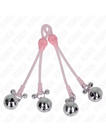 KINK PINZAS PARA PEZONES LUMINOSAS FORMA CALABERA CON CASCABEL SONORO AJUSTABLE ROSA PLATEADO KINK PINZAS PARA PEZONES LUMINOSAS FORMA CALABERA CON CASCABEL SONORO AJUSTABLE ROSA PLATEADO