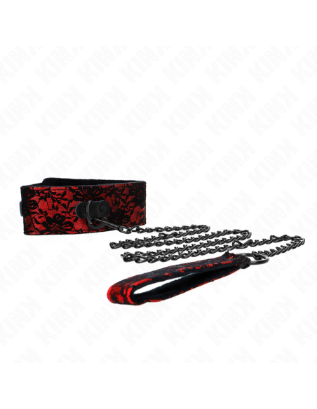 KINK COLLAR CON CORREA 105 CM DE ENCAJE CON CINTURAN DE CUERO REAL 44 X 55 CM
