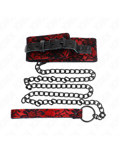 KINK COLLAR CON CORREA 105 CM DE ENCAJE CON CINTURAN DE CUERO REAL 44 X 55 CM