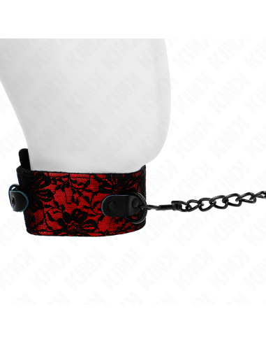 KINK COLLAR CON CORREA 105 CM DE ENCAJE CON CINTURAN DE CUERO REAL 44 X 55 CM