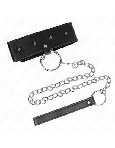 KINK COLLAR CON CORREA 65 CM CON TACHUELAS PLATEADAS MODELO 2 AJUSTABLE 36 43 CM X 5 CM