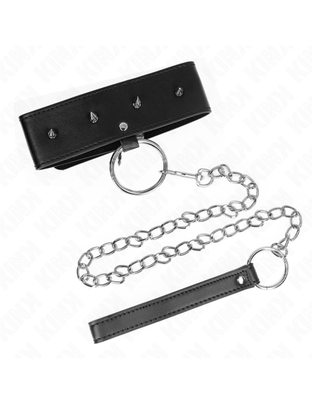 KINK COLLAR CON CORREA 65 CM CON TACHUELAS PLATEADAS MODELO 2 AJUSTABLE 36 43 CM X 5 CM